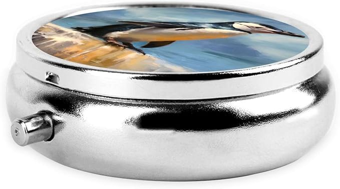 Watercolor Penguin Cliff Pill Box 3 Compartment Pill Case, Portable Medicine Pill Organizer for Pocket Purse Pill Box Decorative Metal Medicine Vitamin Organizer