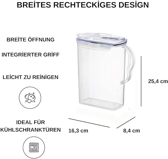 LocknLock Aqua Fridge Door Water Jug with Handle BPA Free Plastic Pitcher with Flip Top Lid Perfect for Making Teas and Juices, 3 Quarts, Clear