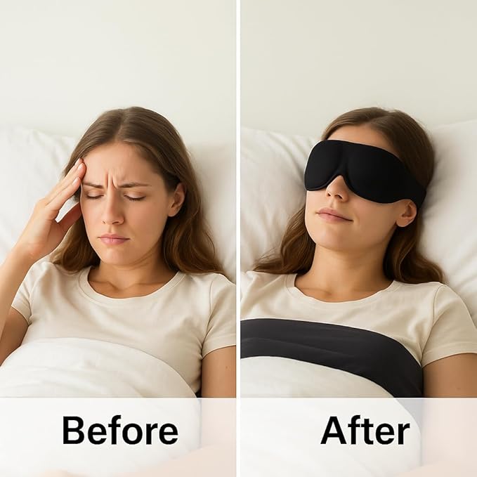 3D Contoured Sleep Mask for Side Sleepers, Light-Blocking Memory Foam Eye Mask with Adjustable Strap, Zero Eye Pressure, Soft Breathable Comfort for Deep Sleep, Travel & Naps