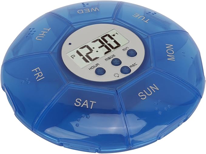 Smart Box, Reminder Medication Organizer with Recording Playback Function, Easily Organizes, for The Elderly, Blind Person (Blue)