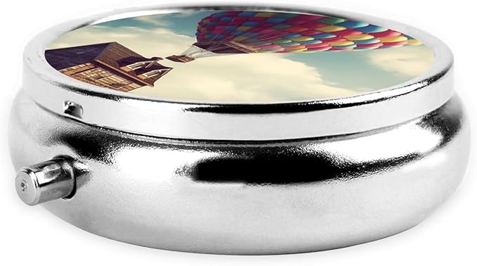 Hot Air Balloon Print Pill Box 3 Compartment Small Pill Case Portable Pill Box for Pocket Or Purse Cute Medicine Organizer Holder to Hold Vitamins Medication