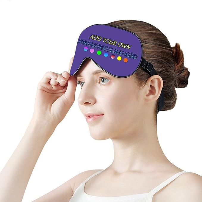 Personalized Eye Mask, Custom Eyeshade Blindfold Add Your Design Image Text Customized Eye Cover with Adjustable Strap for Sleeping Travel Work Naps Blocks Light, Lilac