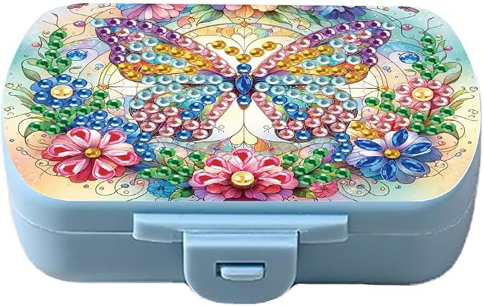 C'eitura DIY Butterfly Diamond Art Painting Blue Pill Organizer with 6 Lid Detachable Compartments, Fun DIY Craft Project for Adults, Elegant Pill Case for Purse & Travel