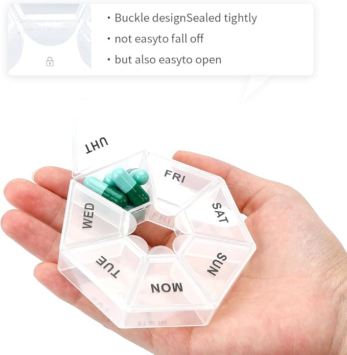 Pill Organizer, 2 Pack Pill Box, Small Case, Medicine Organizers 1 Time a Day, Weekly Medicine Container, Daily Pills Holder, Travel Case for 7 Day(White)