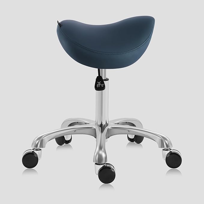 Haku 506 Series Ergonomic Saddle Stool, Adjustable Pneumatic Swivel Rolling Stool with Wheels for Salon, Medical, Spa, Tattoo, Home and Office, Queen Blue