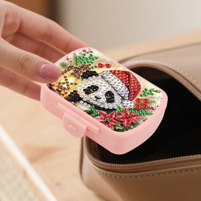 C'eitura 2pcs DIY Panda & Owl Diamond Art Painting Pink Pill Organizer with 6 Lid Detachable Compartments, Fun DIY Craft Project for Adults, Elegant Pill Case for Purse & Travel