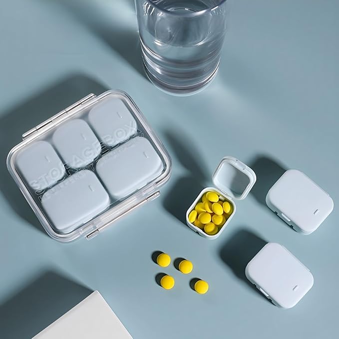Pill Organizer SOFISO 4/6 Grid Free Assembly Travel Medicine Organizer 10 Day Pill Organizer Portable Pill Box Waterproof Pill Case Daily Medication Carry Case for Vitamins, Fish Oils, Supplements