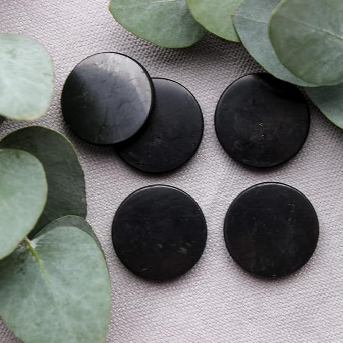 Shungite Cell Phone Stickers 5 Pack - 29mm Genuine Russian Shungite Stone Discs - Natural Protection Shield for iPhone Samsung Galaxy (Set of 5 Plates)