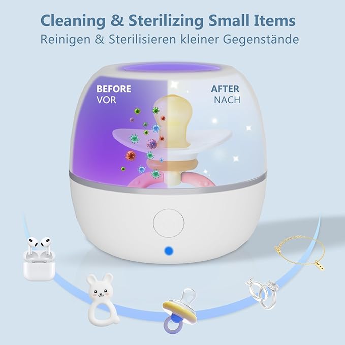Portable Pacifier Sanitizer, UV Light Sanitizer Box, 99.99% Cleaned in 3 Minutes, 180-Min Battery Life, USB Rechargeable, Baby Pacifier Sanitizer On The Go