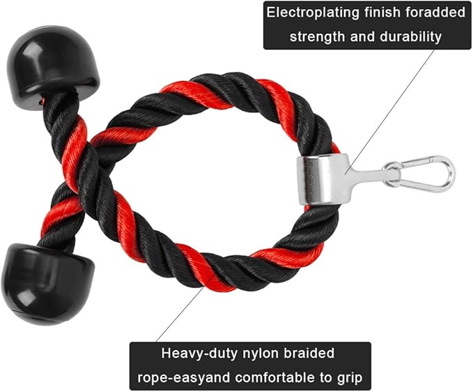 Universal Tricep Rope Pull Down - 28 Inch Heavy Duty Nylon Rope, Easy to Grip & Non Slip Cable Attachment, Ideal for Professional Gyms Too（Black Red）