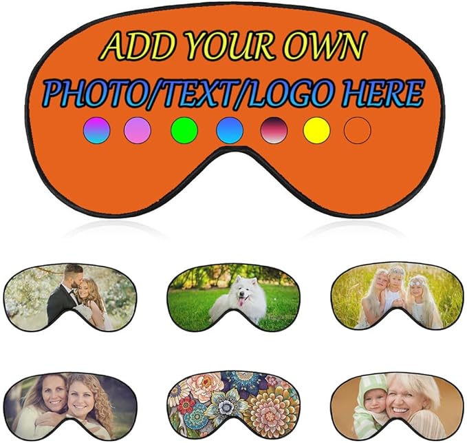 Personalized Eye Mask, Custom Eyeshade Blindfold Add Your Design Image Text Customized Eye Cover with Adjustable Strap for Sleeping Travel Work Naps Blocks Light, Orange