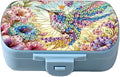 C'eitura DIY Hummingbird Diamond Art Painting Blue Pill Organizer with 6 Lid Detachable Compartments, Fun DIY Craft Project for Adults, Elegant Pill Case for Purse & Travel