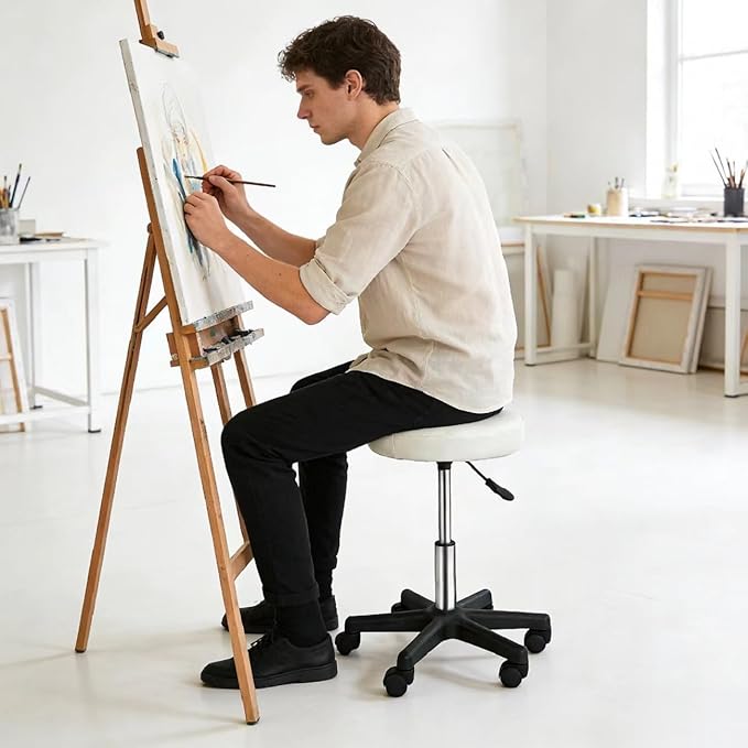 ZENY Adjustable Swivel Rolling Stool Chair with Wheels for Home Office Beauty Salon Spa Medical Tattoo Drafting, White