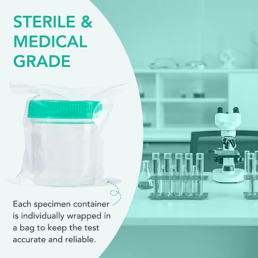 Easy@Home Specimen Collection Cups with Tight Screw Lids, Pack of 2 Leak-Proof Disposable Sample Containers 90ML/3OZ Large Capacity, Individual Packet