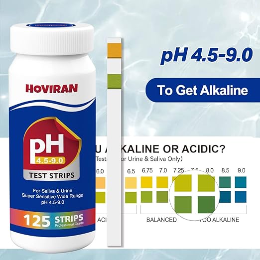 pH Test Strips for Saliva & Urine, 125 Urine Test Strips for Tracking Alkaline & Acid Levels in Body, Monitor Your pH Level from 4.5-9.0