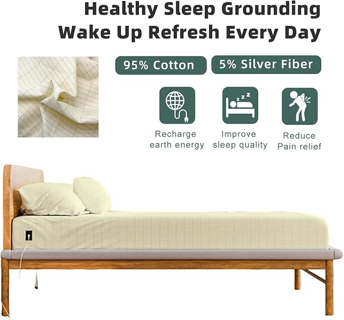 Grounding Fitted Sheet Kit King Size 15" Deep Pocket Earthing Fitted Bottom Sheet + Earthing Product Tester + U.S. Outlet Checker