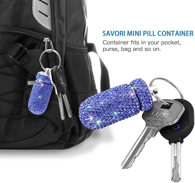Portable Pill Case Pill Container Waterproof Pill Holder with Keychain Bling Pill Box Medicine Dispenser Bottle Storage for Outdoor Camping Travel (Royal Blue)