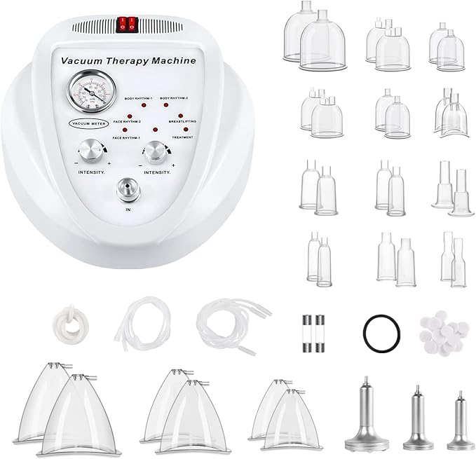 Beauty Star Vacuum Therapy Cupping Machine, Multifunctional Body, Back, Face Massage Care Machine Adjustable Suction (0-70 cmHg) with 30 Cups and 3 Gua Sha Pumps (Max Cups 1200ML)