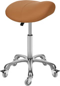 Ergonomic Saddle Stool with Wheels Rolling Chair Professional Saddle Chair Heavy Duty Adjustable Swivel Hydraulic Stool for Massage Hair Stylist Salon Tattoo Office (Camel, Without backrest)