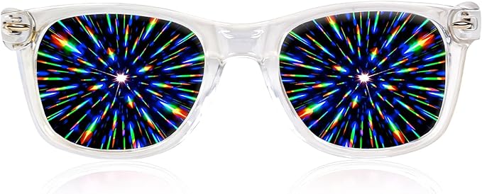GloFX Clear Frame Extreme Line Diffraction Glasses – Laser Etched for Brilliant Rainbow Light Effects, Durable & Flexible, Ideal for Raves & Festivals