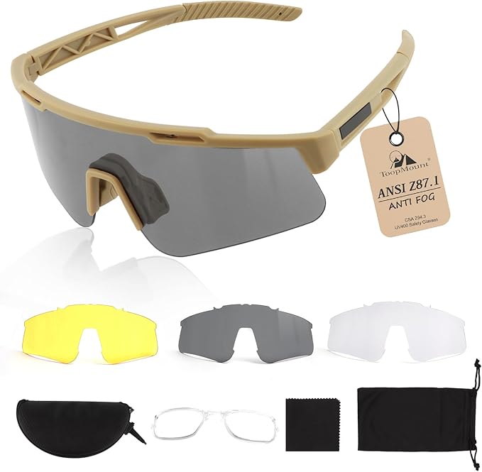 Tactical Eyewear Anti Fog, ANSI Z87.1 Sports Glasses with 3 Interchangeable Lens UV400 Protection Airsoft Goggle
