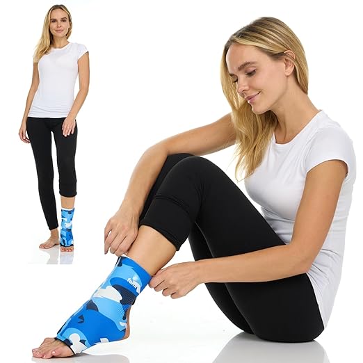 FOMI Hot Cold Ankle Foot Gel Ice Pack Wrap | Premium Comfort 360 Degree Solid Gel Cooling Compression for Plantar Fasciitis, Heel Spurs, Achilles, Tendonitis, Sore Feet, Gout