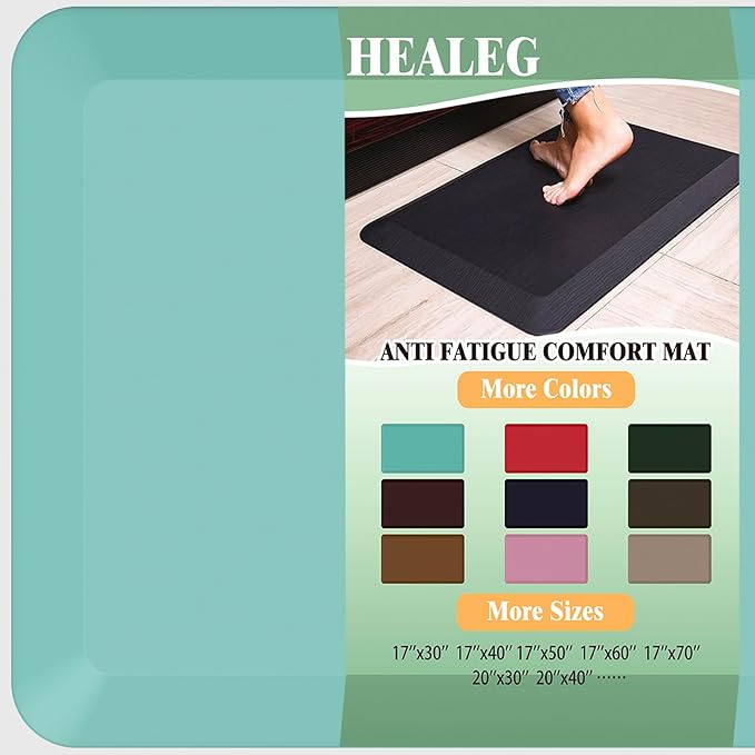1" Extra Thick Anti Fatigue Floor Mat 40" L x 20" W,Kitchen Mat, Standing Desk Mat,140D Advanced PU Foam Ergonomic Comfort at Home, Office, Garage, Sink (Teal)