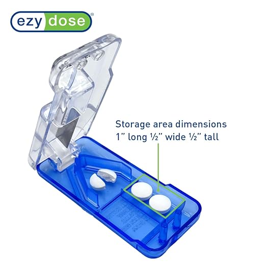 Ezy Dose Pill Cutter and Splitter with Built-in Pill Dispenser, Easy-Cut Stainless Steel Blade for Tablets, Vitamins, Medication, Portable, Travel-Size Pill Cutter for Seniors, Pets, Color May Vary