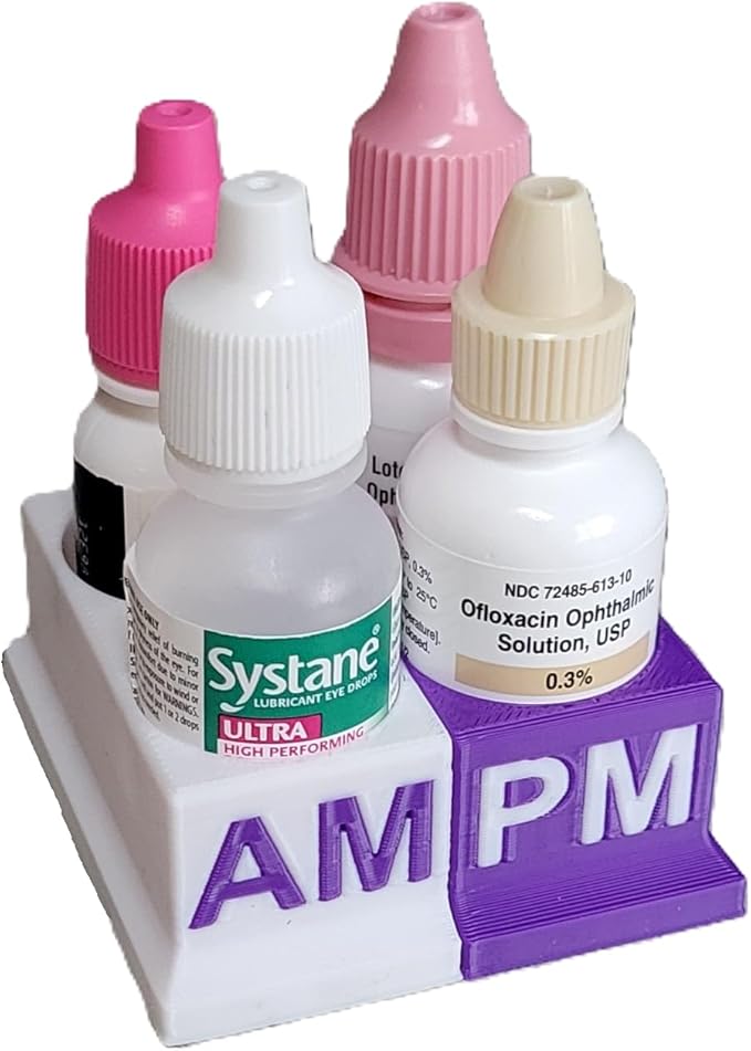 Znet3D Eye Drops Bottle Organizer & Tracker – AM/PM 4-Slot (White/Purple)