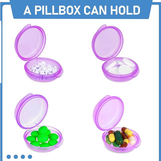 4 Pcs Mini Pill Organizer Small Pill Box Cute Portable Pill Case for Pocket Purse Travel Storage Containers Earplug Case Medicine Dispenser Vitamin Holder (4 Purple)