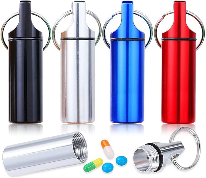 4 Packs Aluminum Pill Box Case and Designed Earplugs Storage (red,Black,Silver and Blue)