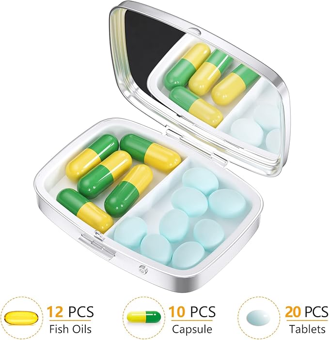 Nipichsha Pill Box, Small Pill Case for Purse & Pocket, Cute Travel Medicine Organizer, Portable Medicine Container Holder to Hold Vitamins, Medication, Fish Oil & Supplements, Ocean Marble