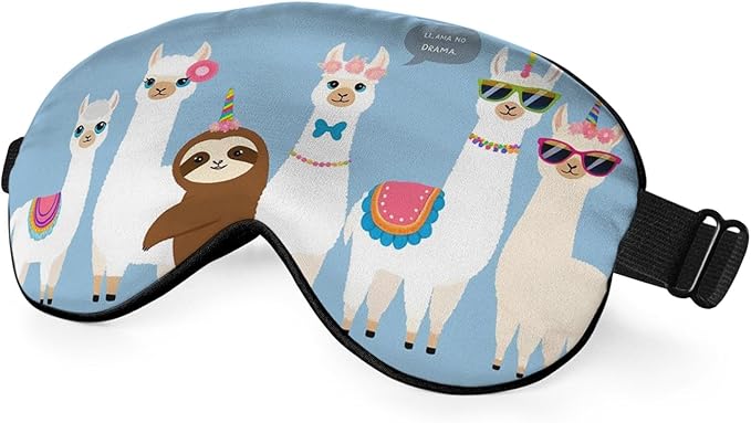 White Llamas Sleep Mask Eye Mask Alpaca Sloth Rainbow Glasses Llamas Cute Flowers Blue Sleep Mask Light Blocking Adjustable Smooth Soft Eye Masks for Women Deep Rest Travel