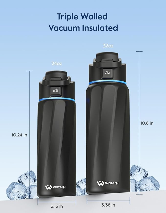 BOOST Smart Water Bottle that Reminds You to Drink, 24oz BPA-Free Stainless Steel Vacuum Insulated, Wide Mouth Water Tracker Bottle with APP for School, Gym, Office, Ideal for Mother's Day