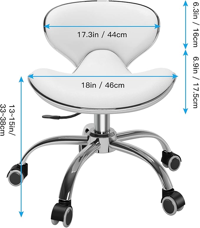 Pedicure Chair for Nail Tech,Adjustable Height, Hourglass Type Ergonomic Back Support Rolling Swivel Stool,Pedicure Stool for Feet Perfect for Massage and Salon Office Facial Spa Medical Tatoo(White)