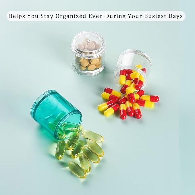 Stackable Pill Organizer, 7-Days Travel Pill Case, Pill Box for Pocket, Portable Medicine Vitamin Container Holder Large Rainbow