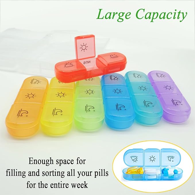 Pill Organizer Case Large Capacity, Dual Protection Pill Box 7 Day Daily, 3 Times a Day, Travel 21 Compartment Medicine Dispenser Weekly Planner for Vitamin, Medication, Fish Oil, Supplements