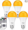 KINUR Amber Sleep Light Bulbs, 1600K, Blue Light Blocking A19, 9W Night Light for, Livingroom, Bedroom, Bathroom, Hallway, Stairs, Kitchen,4 Pack with 2 Remote Control