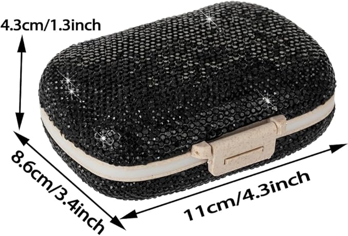 Daily 6 Compartments Pill Box Container Bling Diamond for Purse Medicine Container Holder for Women Travel Kit Medicine (Black)
