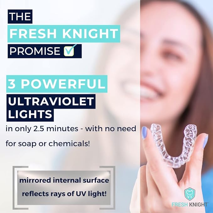 FRESH KNIGHT UVC Retainer Cleaner & Denture Cleaner - UV Retainer Case - Ideal for Invisalign & Mouth Guards - White UV Retainer Container - Convenient Travel Size