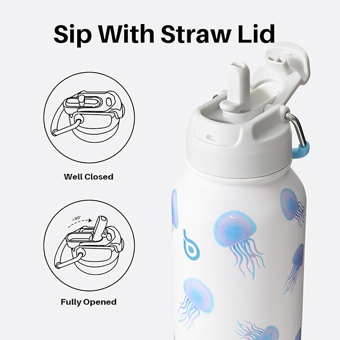 BOTTLE BOTTLE 32oz Insulated Water Bottle Stainless Steel Sport Water Bottle with Straw Dual-use Lid Design for Gym with Pill Box