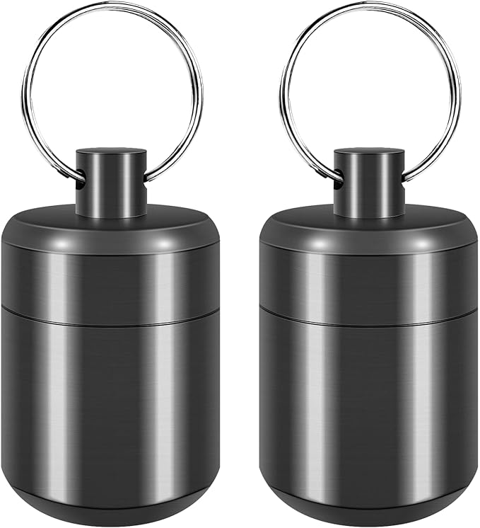 Pill Keychain Holder - Small Pills Box Waterproof Pill Fob Organizer Portable Ring Holder Keychain for Purse(Grey 2PCS)