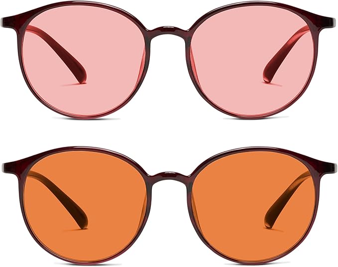 BRADDELL Indoor FL-41 Rose & Outdoor FL-60 Brown Tinted Migraine Light Sensitivity Glasses for Fluorescent LED Glare, Photophobia and Concussion (MEDIUM)