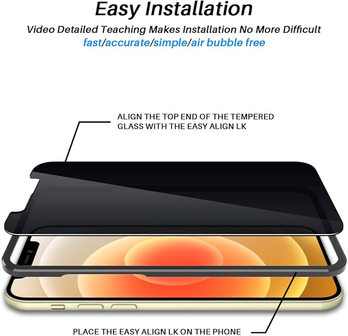 L K 2 Pack LϟK Privacy Screen Protector Designed for iPhone 12 and iPhone 12 Pro 5G 6.1 inch Tempered Glass High Clear, Case Friendly, Come with Installation Tray -Black