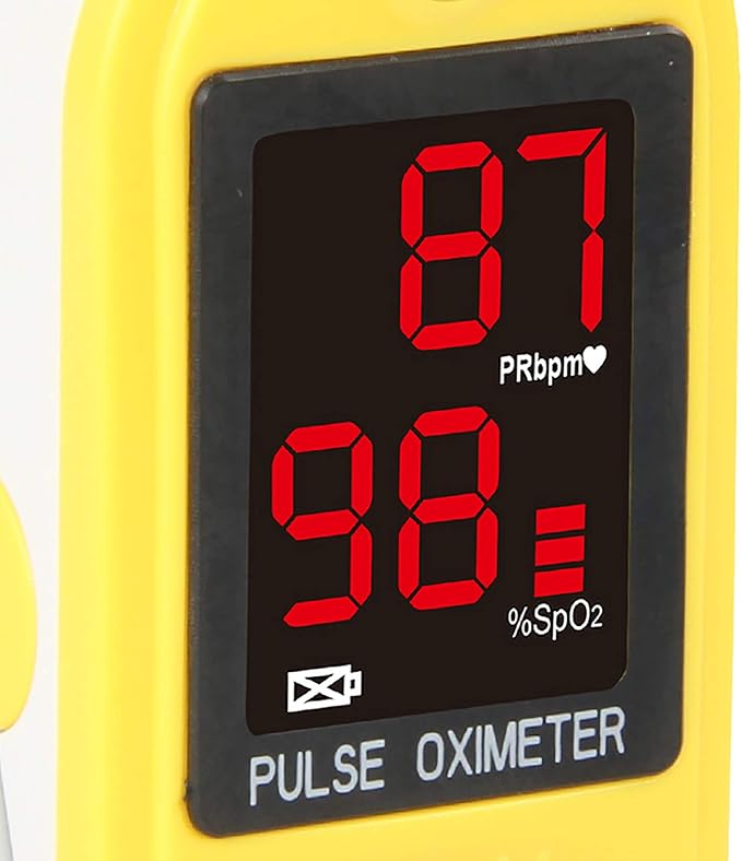 Concord Basics Fingertip Pulse Oximeter - Blood Oxygen Saturation Monitor with Carrying Case, Batteries, Silicone Cover & Lanyard - Easy to Use, Accurate SpO2 & Pulse Measurement (Yellow)