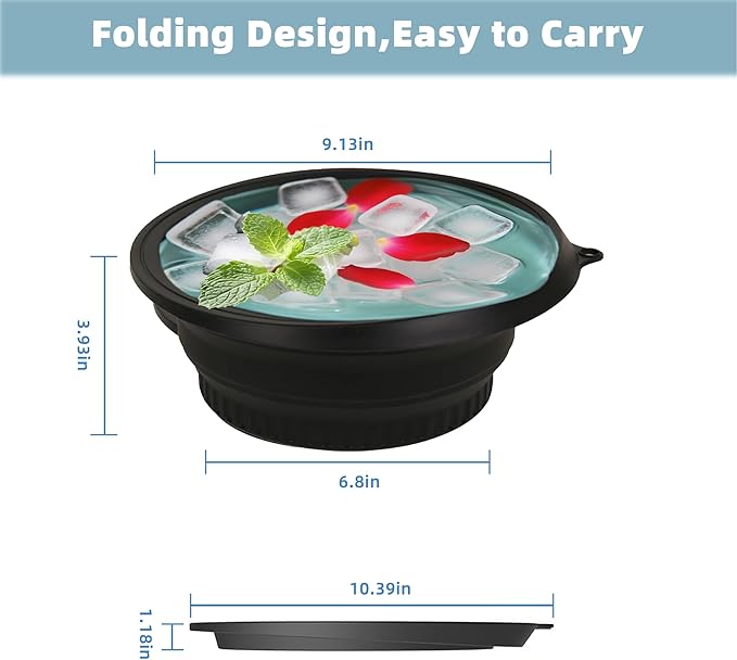 Silicone Face Bowl for Ice with Built-in Icetray, Collapsible Face Ice Bath Bowls for Home&Travel Ice Water Facials, Ice Face Bowls for Cold Plunge Therapy, Skin Tightening (M-Black)