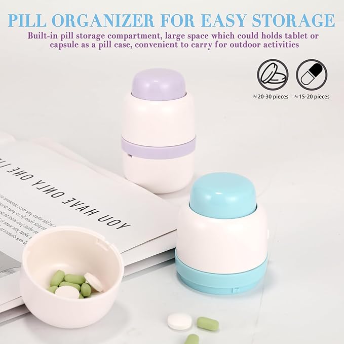 Pill Cutter Splitter for Small or Large Pills, Profesional Pill Cutter 1/4 & 1/2 Divider, Includes Storage Compartment, Accurate and Easy Cutting for Tablets, Vitamins
