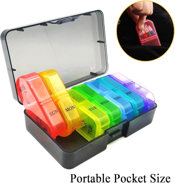 Travel Weekly Pill Organizer Case, 14 Compartments Travel Pill Box Dispenser, Portable Daily Pill Container for Carry Storage Medicine, Vitamin, Supplement, Fish Oil, Cod Liver Oil, Capsules