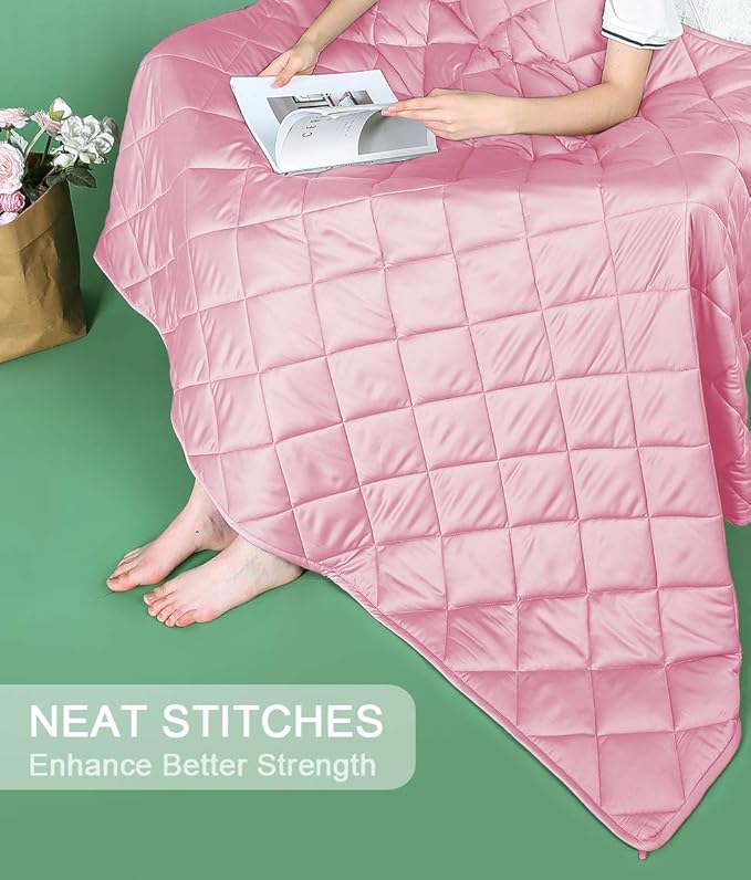 ZZZhen Cooling Weighted Blanket by Bamboo - Noticeable Cold Hand Feel for Summer - Utral-Soft and Breathability 100% Bamboo Pink, 48''72'' - 15LB