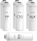 SimPure T1 Series 1-Year Replacement Filter Cartridge Pack Set for Model T1-400ALK Tankless Reverse Osmosis Water Filter System (2*PP + 2*CTO + 1*RO + 2*ALK)